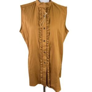 King Ranch Women's Brown Ruffle High Neck Sleeveless Shirt NWT Size Large